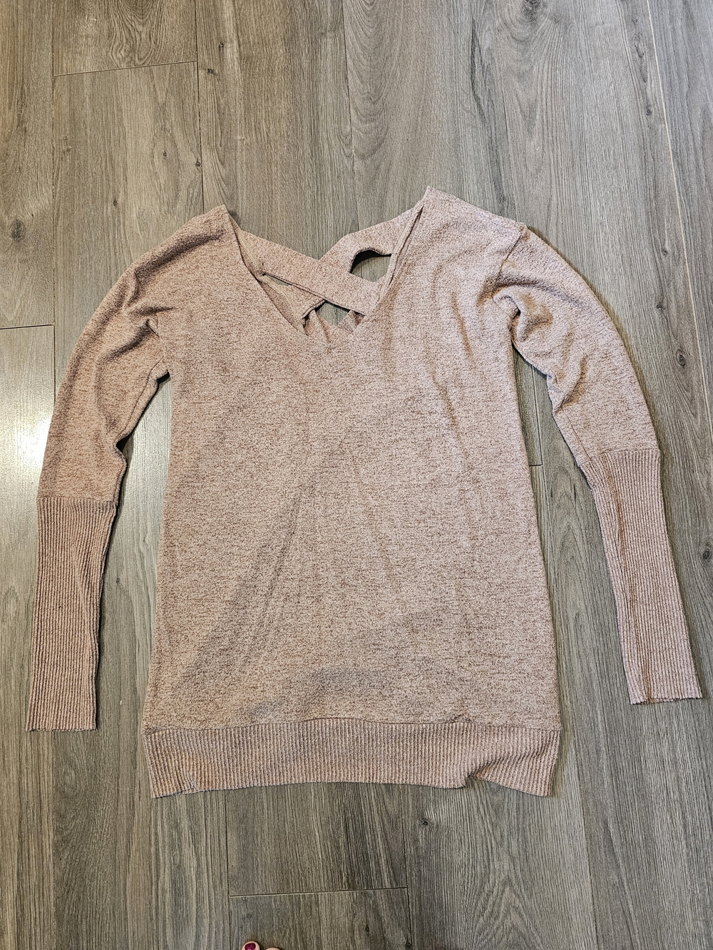 Women’s Chance Or Fate Light Brown V-Neck Cross-Back Sweater- Size Small